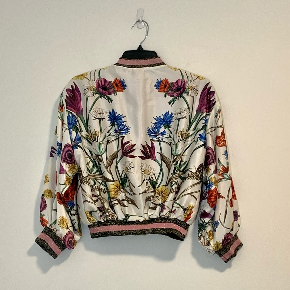 SOLD Anthropologie Elevenses Rubie Floral Satin Bomber Jacket - Picture 6 of 9